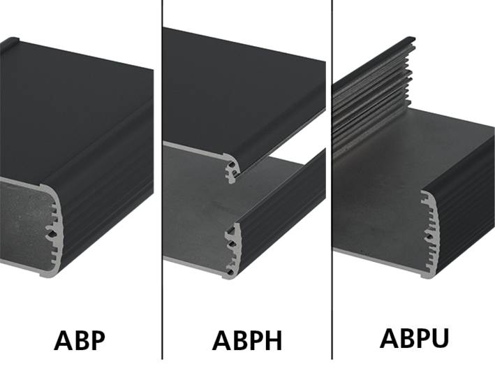 three versions of aluminium profile case