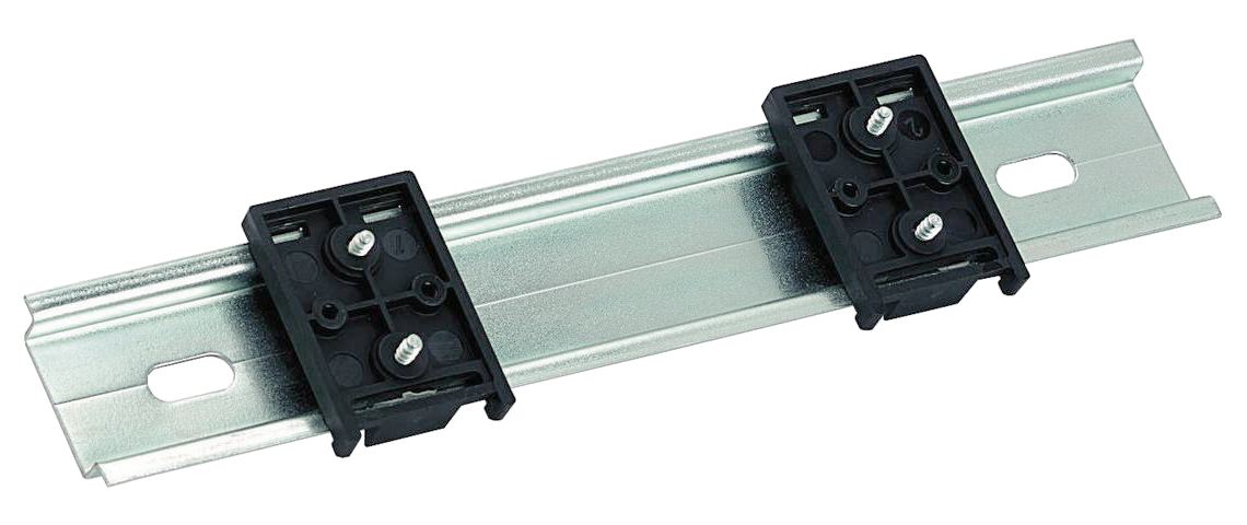 Universal holder of enclosures for 35-mm rails 