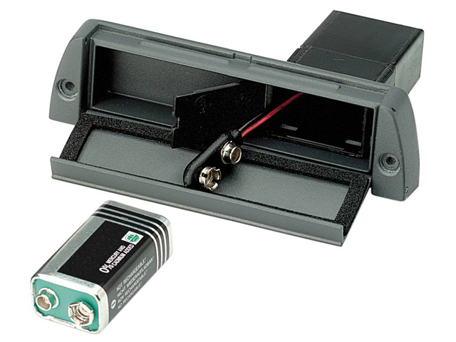 Embedded battery compartment for 9V with lid for aluprofile enclosures
