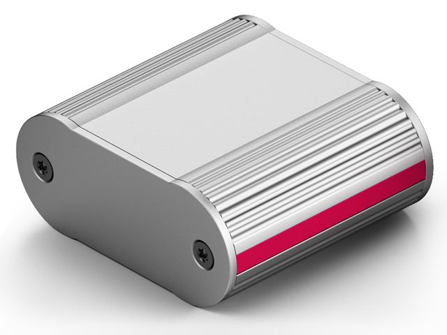 compact aluminium profile rounded design case with decorative stripes for mobile electronics