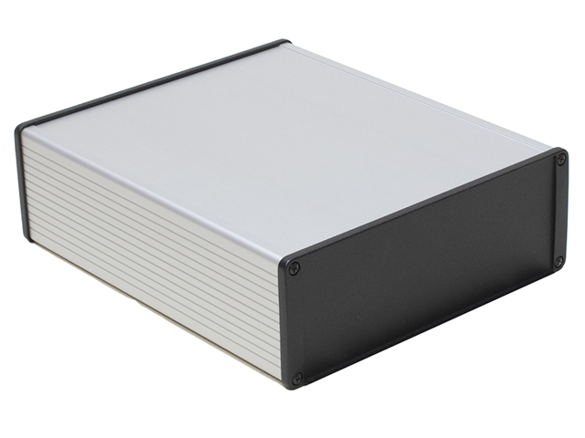 Heat dissipating metal housing based on extruded aluminium profile with open top for slide-in radiator