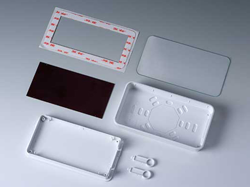 Elegant case for home automation with glass panel.