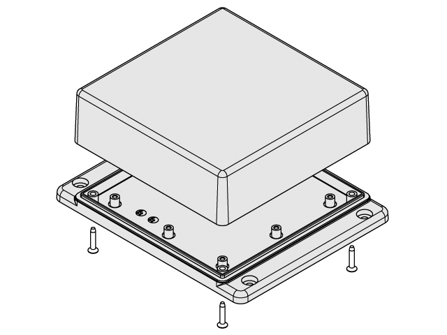 plastic square enclosure for compact electronic projects with wall mounting flanges